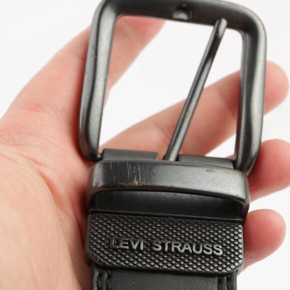 Levis Mens Belt Size 38 Sturdy Black Leather 2" Wide Stitched Durable Work - Picture 10 of 11
